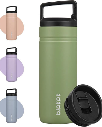 BJPKPK Insulated Water Bottle with 2 Lids,20 oz Double Wall Stainless Steel Vacuum Tumbler Travel Coffee Mug,Wide Mouth Thermal Cup,Forest Green