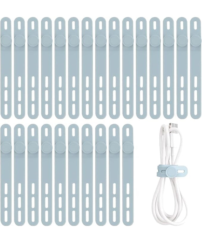 Oligei 25 Pcs Silicone Cable Ties, Cable Ties Reusable, High Elasticity Cord Wraps for Electrical Cords, Cord Organizer for Earphone, Phone Charger(Blue)