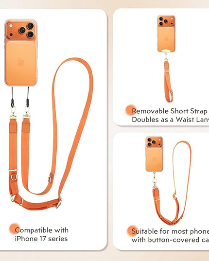 WEZEBEL Orange Crossbody Strap for Cell Phone, Adjustable Nylon Lanyard & Accessory Kit for iPhone for Everyday Carry