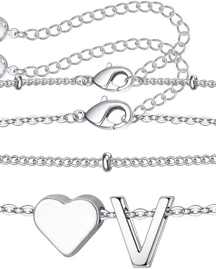 M MOOHAM Valentines Day Gifts for Kids Teen Girls -14K-Gold-Plated Heart Initial A-Z Bracelets for Women Girl Dainty Gold Bracelets Birthday Valentines Gifts for Women Her Teenage Girls Kid Teen Gift