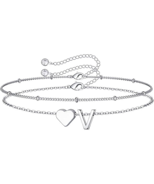 M MOOHAM Valentines Day Gifts for Kids Teen Girls -14K-Gold-Plated Heart Initial A-Z Bracelets for Women Girl Dainty Gold Bracelets Birthday Valentines Gifts for Women Her Teenage Girls Kid Teen Gift