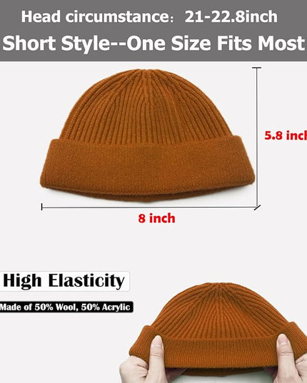 ROYBENS Thin Swag Wool Short Fisherman Beanie for Men Women, Knit Cuff Trawler Beanie Watch Hat, Soft Spring Fall Skull Cap