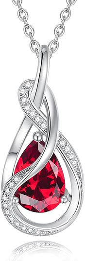 FANCIME TimelessTie Birthstone Necklace for Women White Gold Plated Sterling Silver Ribbon Design Jewelry Knot Pendant Fine Jewelry Gemstone Birthday Graduation Anniversary Christmas Gifts for Women Wife Mother Her