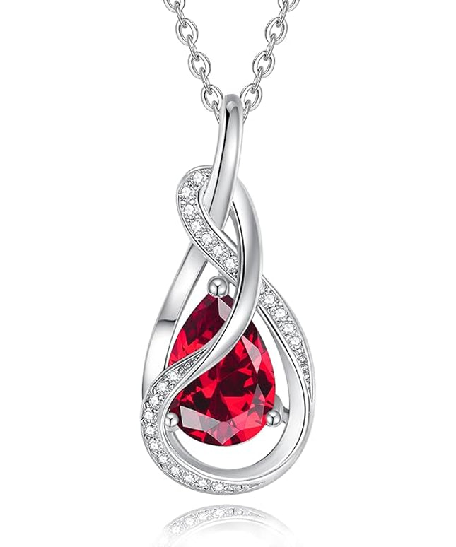FANCIME TimelessTie Birthstone Necklace for Women White Gold Plated Sterling Silver Ribbon Design Jewelry Knot Pendant Fine Jewelry Gemstone Birthday Graduation Anniversary Christmas Gifts for Women Wife Mother Her