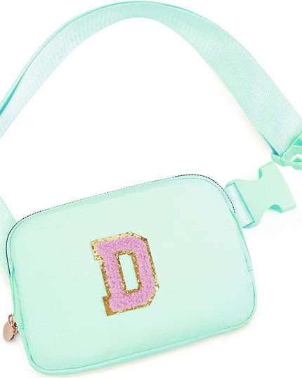 Uygafly Belt Bag Fanny Pack Crossbody Bags with Initials Letter Patch Cute Stuff Birthday Gifts for Teenager Girls Trendy Stuff for Teens | D,Light Green