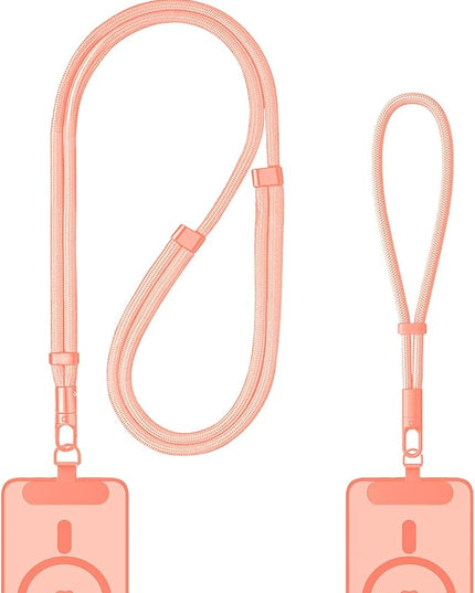 Phone Lanyard 2 Pcs - 1 Phone Wrist Strap, 1 Adjustable Crossbody Cell Phone Lanyard, 2 Metal Pads and 360° Rotating Metal Clips - Skin-Friendly, Universal for Most Phone cases(Pink)