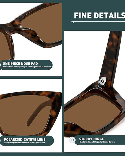 WOWSUN Narrow Small Vintage Polarized Cat Eye Sunglasses for Women