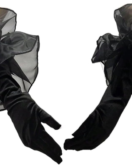 SHENHE Women's Long Gloves Oversized Tulle Mesh Ruffle Trim Party Prom Wedding Opera Gloves