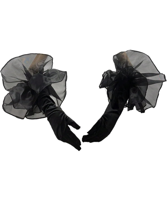 SHENHE Women's Long Gloves Oversized Tulle Mesh Ruffle Trim Party Prom Wedding Opera Gloves