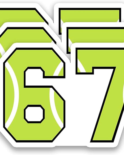 (3 Pcs) Tennis 67 Six Seven Funny Gen Alpha Meme Stickers – 67 Gifts for Coaches, Players, Waterproof Vinyl Decals for Water Bottle, Tumbler, Laptop, Phone Case, 3" x 2.1"