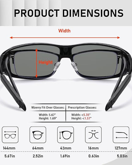 Wzerry Sunglasses Fit Over Glasses Polarized for Men Women, Wrap-Around Glasses UV400 Protection for Driving and Outdoor