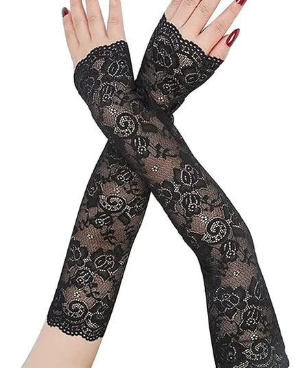 Women's Short Lace Gloves Fingerless for Driving Wedding Wrist Length Bridal Prom Gloves
