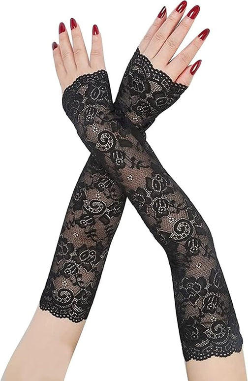 Women's Short Lace Gloves Fingerless for Driving Wedding Wrist Length Bridal Prom Gloves