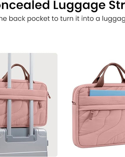 tomtoc 13-14 Inch Protective Puffy Laptop Carrying Bag for Women, Lightweight Laptop Briefcase Fits 14-inch MacBook Pro M5 2025 & Other 13"/14" Computers, Work Bag Case Handbag with Organized Storage