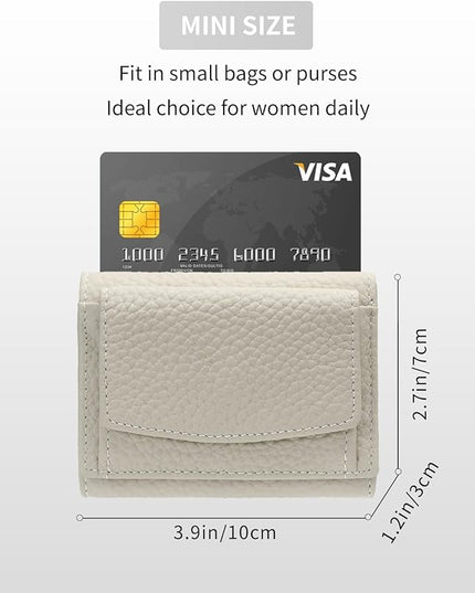 Unisex RFID Genuine Leather Wallet Compact Trifold with Coin Pouch & Card Slots Black (Grey Beige)