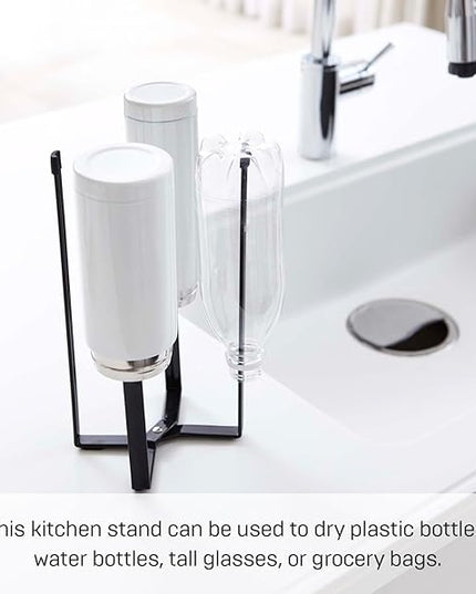 YAMAZAKI Home Tower Kitchen Multi Eco Stand - Multifunctional Plastic Bag Holder Bottle Dryer - Steel