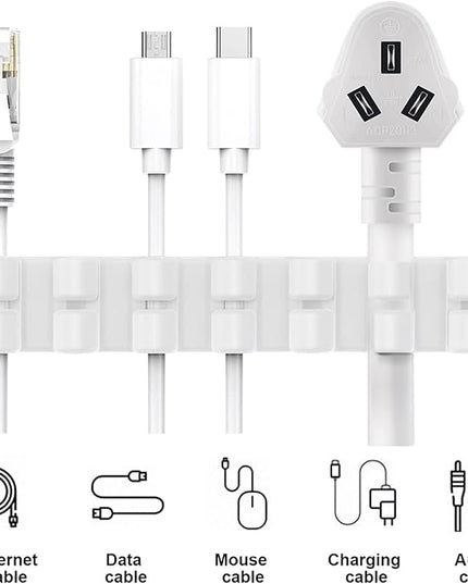 SOULWIT Upgraded Cable Holder, Cable Management Cord Organizer Clips Silicone Self Adhesive for Desktop USB Charging Cable Power Cord Bedside Wire PC Office Home (3/5/7 slot,White)