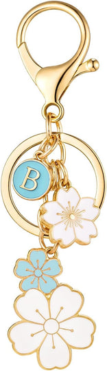 SELOVO Initial Keychain Flower Charms for Key Cute Pink Letter Keyring for Backpack