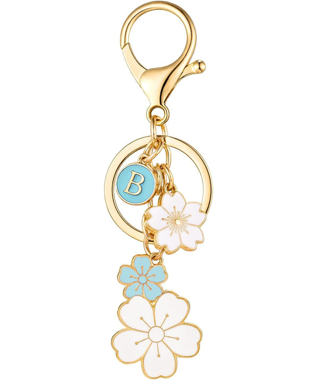 SELOVO Initial Keychain Flower Charms for Key Cute Pink Letter Keyring for Backpack