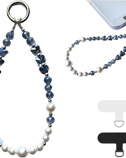 Elegance of the Sea: Pearl & Crystal Original Design Phone Charm with 2 Tether Tabs – Stylish, Durable, and Hands-Free Phone Chain – Compatible with iPhone, Samsung, Pixel & More