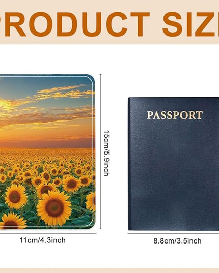 PU Leather Passport Holder Cover 5.9×4.3 Inch with Credit Card Slot and Boarding Pass Slot Combo Blocking Passport Holder Wallet Cover Case for Travel Boarding Essentials (Sunflower)