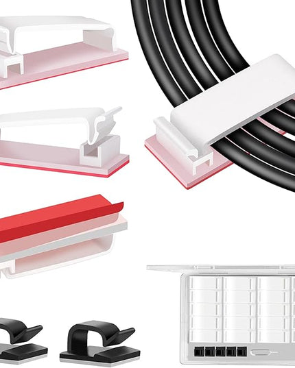 Under Desk Cable Management Clips, Wire Organizer Clips for PC Network Cable Mamagement, Large Adhesive Cable Clips Wire Holders (Computer, TV, Ethernet, Electric Wires), White, 20 PCS