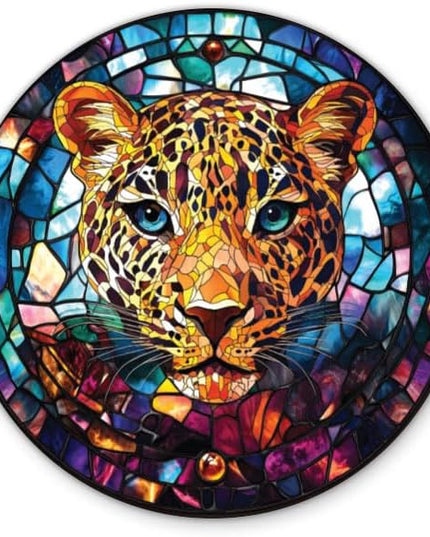 Stained Glass Leopard Sticker - 5" Laptop Sticker - Waterproof Vinyl for Car, Phone, Water Bottle - Colorful Mosaic Style Decal