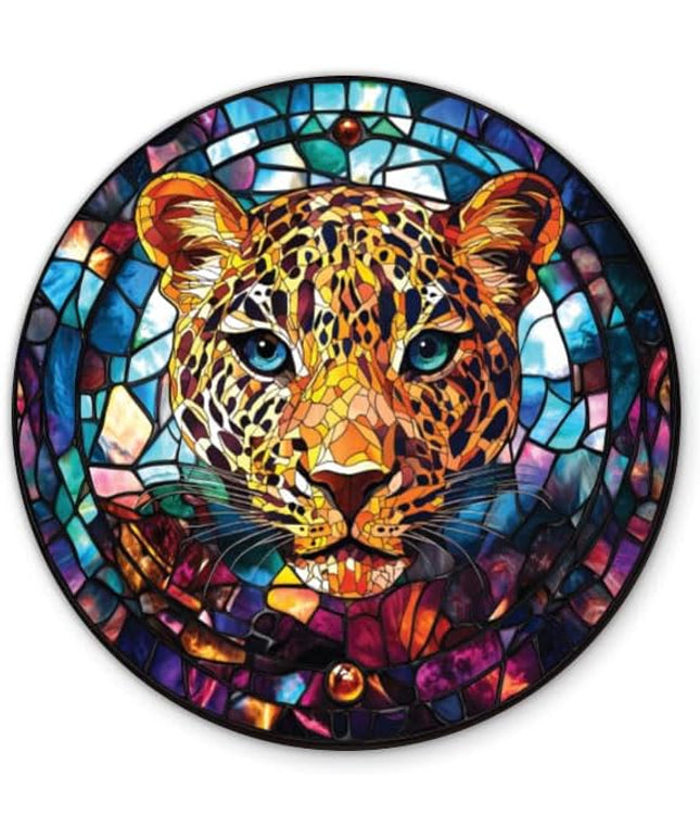 Stained Glass Leopard Sticker - 5" Laptop Sticker - Waterproof Vinyl for Car, Phone, Water Bottle - Colorful Mosaic Style Decal