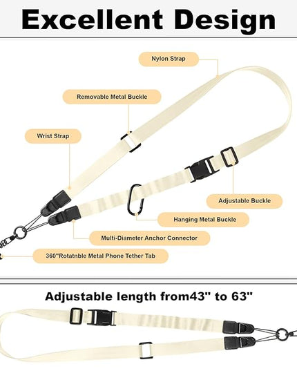 Adjustable Crossbody Phone Lanyard, Universal Phone Wrist Strap and Phone Neck Strap with Tether Tab, Phone Lanyard with Quick Release, Suitable for iPhone and Most Smartphones, Off White
