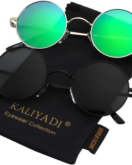 KALIYADI Round Polarized Sunglasses for Men Women Retro Metal Hippie Circle Style Sun Glasses UV Protection