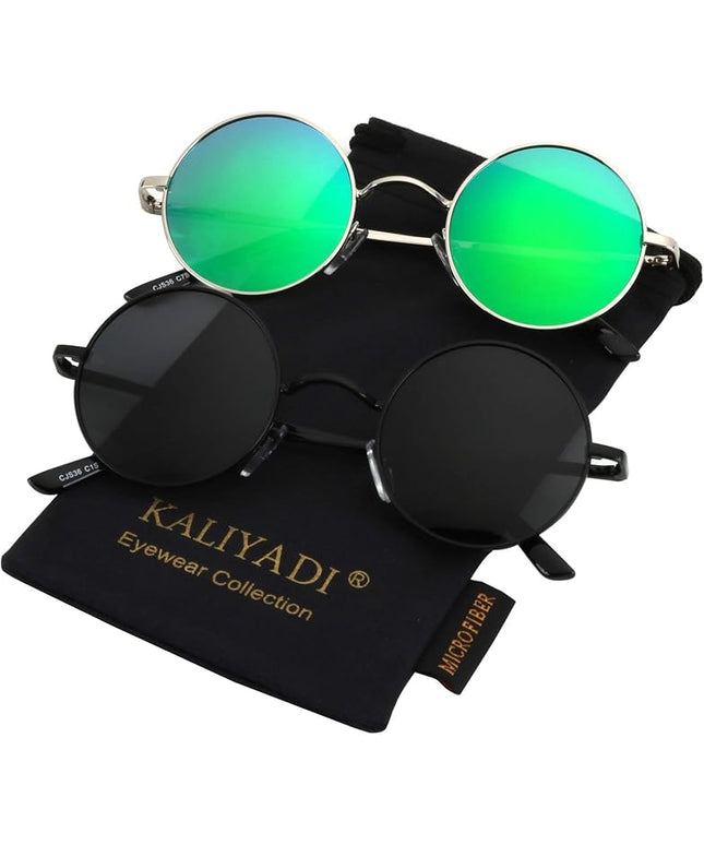 KALIYADI Round Polarized Sunglasses for Men Women Retro Metal Hippie Circle Style Sun Glasses UV Protection