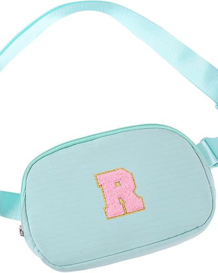 Glratn Initial Letter Fanny Pack for Girls,Patch Belt Bag,Toddler Crossbody Bags，Gifts for 3 4 5 6 7 8 9 10 11 12 Year Old Teens Kids,Christmas Graduation Gifts for Teen Girls ，(Light green-R)