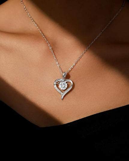 Rose Heart Pendant Necklace for Wife Moissanite Lab-Created Gem Jewelry for Women I Love You Wedding Anniversary Birthday Christmas Valentines Engagements Mothers Day for Her Girlfriend Mom Daughter