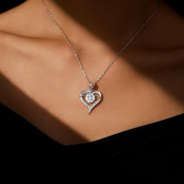 Rose Heart Pendant Necklace for Wife Moissanite Lab-Created Gem Jewelry for Women I Love You Wedding Anniversary Birthday Christmas Valentines Engagements Mothers Day for Her Girlfriend Mom Daughter