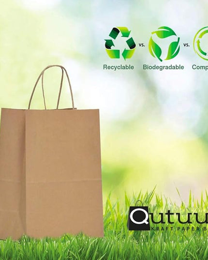 Qutuus 50pcs Brown Paper Gift Bags 8x4.5x10 Kraft Paper Bags with Handles Bulk, Medium Size Gift Bag, Brown Paper Bags for Party Favor, Gifts, Business, Shopping, Retail