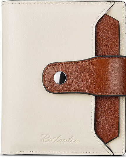 BOSTANTEN Women Leather Wallet RFID Blocking Small Bifold Zipper Pocket Wallet Card Case Purse with ID Window