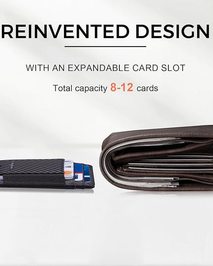 RUNBOX Slim Minimalist Wallet 8-12 Cards Front Pocket RFID Blocking Leather Small Thin Card Holder Wallets for Men and Women Gifts for Him