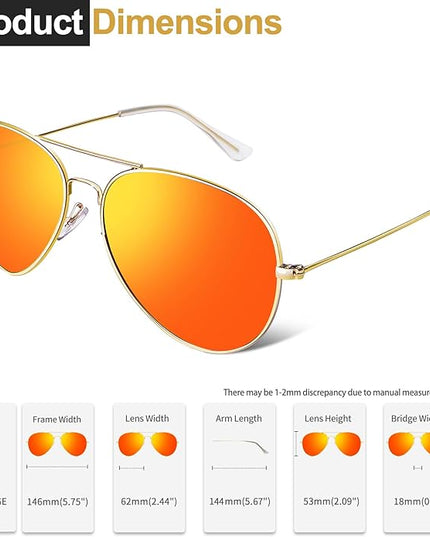 Joopin Polarized Metal Aviation Sunglasses Men, Classic Military Sun Glasses Women, Rectangle Shades UV400 Protection Costume