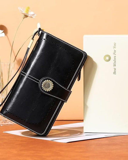 SENDEFN Wallets for Women Leather Credit Card Holder with RFID Blocking Large Capacity Wristlet | with RFID Blocking, Large Capacity, Wristlet, with RFID Blocking, Large Capacity, Wristlet