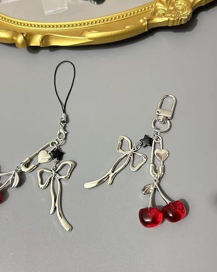 2PCS Cute Phone Charms Aesthetic Y2k Pink Guitar Strawberry Star Phone Straps Key Chains for Keys Bags Camera