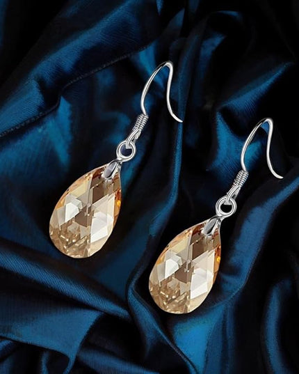 Teardrop Austrian Crystal Drop Dangle Earrings for Women 925 Sterling Silver Hook Hypoallergenic Jewelry