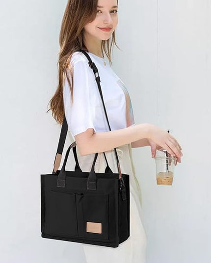 Canvas Tote Bag for Women Crossbody Work Purse with Pockets Top Handle Handbag Satchel Bags for Travel Nurse Teacher