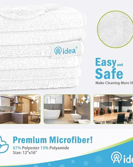 AIDEA Microfiber Cleaning Cloth-8PK, Soft Microfiber Towels for Cars, Absorbent Cleaning Rags, Lint-Free Streak-Free Wash Cloths for House, Kitchen, Window(12in.x16in), White