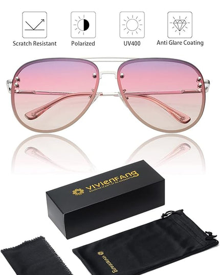 Trendy Oversized Aviator Sunglasses Womens, Retro Cute Big Shades Women's Fashion Sun Glasses UV Protection VF2203
