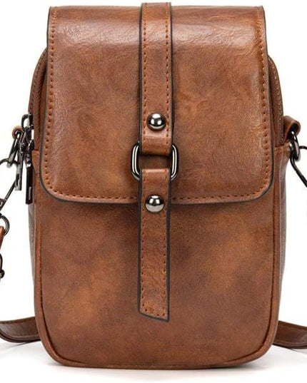 myfriday Vintage Crossbody Phone Bag for Women, Small PU Leather Shoulder Purse and Handbag with Tassel&Rivet Decoration