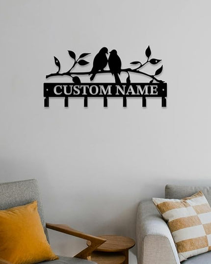 Personalized Custom Name Birds of Trees Wall Key Hooks,Metal Birds of Trees Art Clothes Hooks,Metal Birds of Trees Wall Home Storage Decorative,For Front Door, Hallway, Kitchen, Bedroom (Style D)