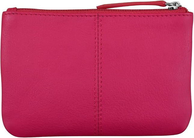 ili New York Mini Leather Coin Purse, Compact Design with Key Ring and RFID Protection for Women and Men in Vibrant Colors, Indian Pink