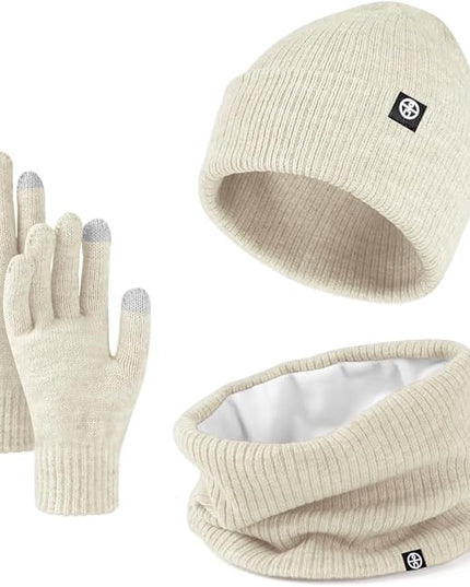 Warm Winter Beanie Hat & Scarf Gloves Set Stylish Knit Skull Cap for Men Women