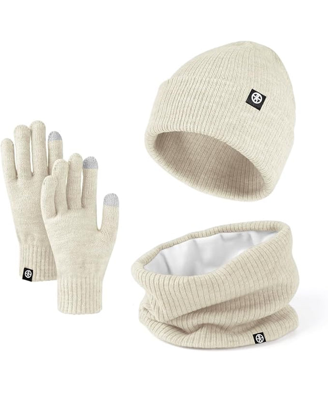 Warm Winter Beanie Hat & Scarf Gloves Set Stylish Knit Skull Cap for Men Women