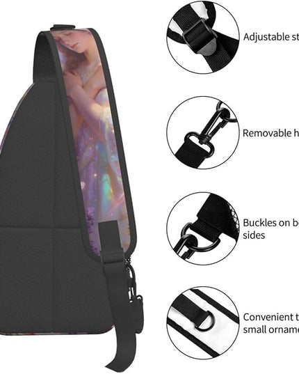 Our Lady of Guadalupe Sling Bag Crossbody Bags Clovers Chest Bag for Travel Hiking for Men Women Lavender Mary